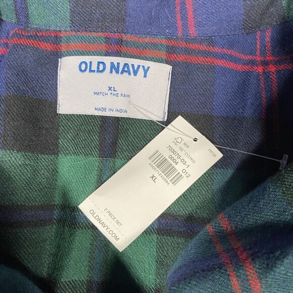 Old Navy 2 Piece Flannel Plaid Pajama Set Green Red Blue Pockets Men's Sz XL - Picture 3 of 11